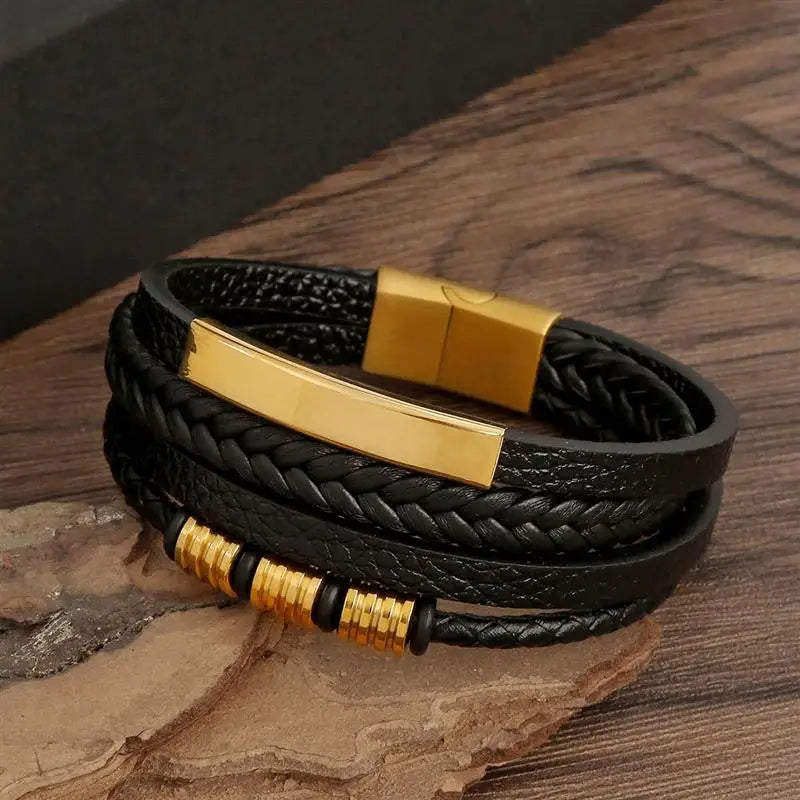 Classic Men's Leather Bracelet New Style Hand-woven Multi layer