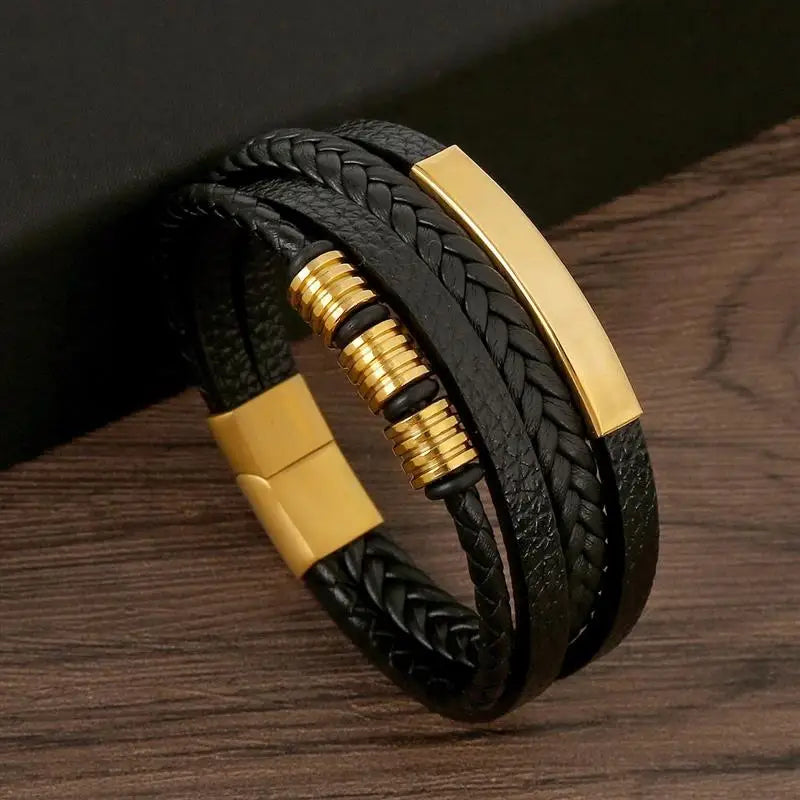 Classic Men's Leather Bracelet New Style Hand-woven Multi layer